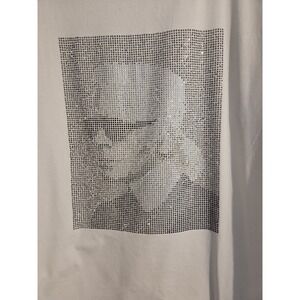 New Karl Lagerfeld T Shirt Women Silver Sunglasses White Size M Bling